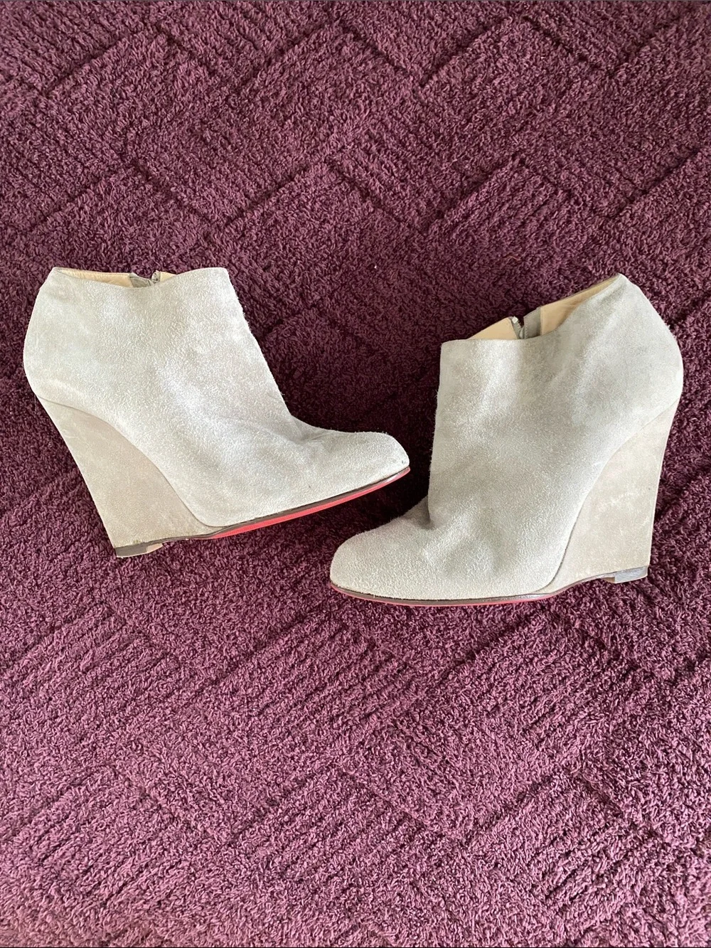 Light Gray Suede Wedge Ankle Boots with Side Zip